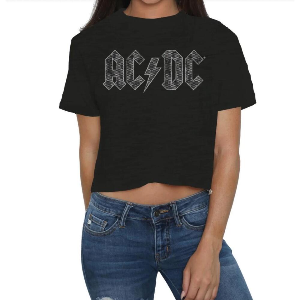 Acdc Snake Skin Logo 100 Cotton Crop Slub Tee